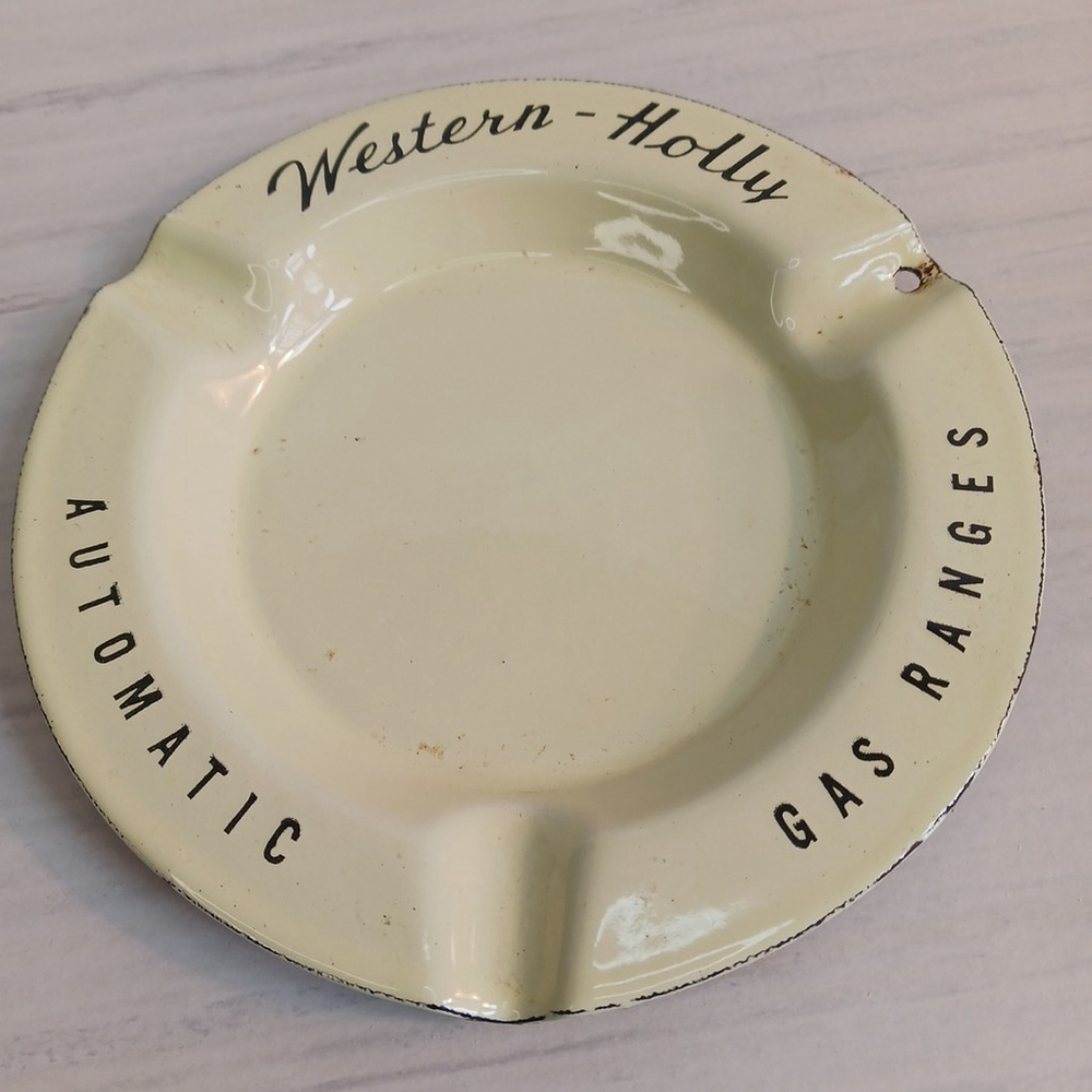Western Holly Ashtray Antique Advertising Yellow Enamel